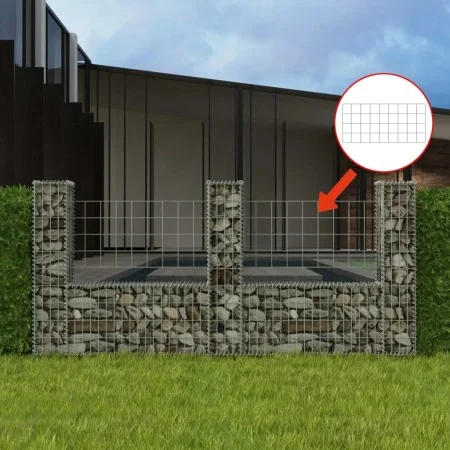 Cesta en forma de U muro de gaviones galvanizado 240x20x100 cm de vidaXL, Paneles de vallas - Ref: Foro24-142546, Precio: 102...