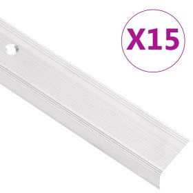 Perfiles de peldaños forma de L 15 uds aluminio plata 90 cm