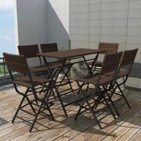 Folding garden dining set 7 pieces poly rattan and brown steel by vidaXL, Garden sets - Ref: Foro24-42877, Price: 363,33 €, D...