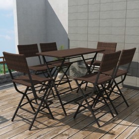 Set comedor de jardín plegable 7 pzas poli ratán y acero marrón de vidaXL, Conjuntos de jardín - Ref: Foro24-42877, Precio: 3...