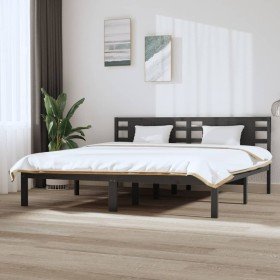 Estructura de cama de madera maciza de pino gris 200x200 cm Estructura de cama de madera maciza de pino gris 200x200 cm