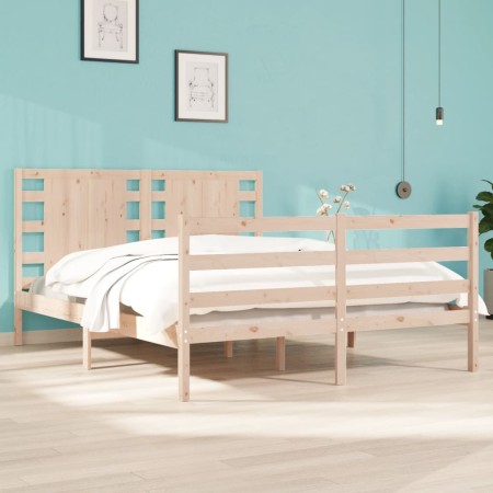 Estructura de cama sin colchón madera maciza de pino 135x190 cm