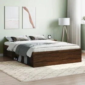 Brown oak double bed frame 135x190 cm by vidaXL, Beds and slatted bases - Ref: Foro24-3203914, Price: 148,48 €, Discount: %