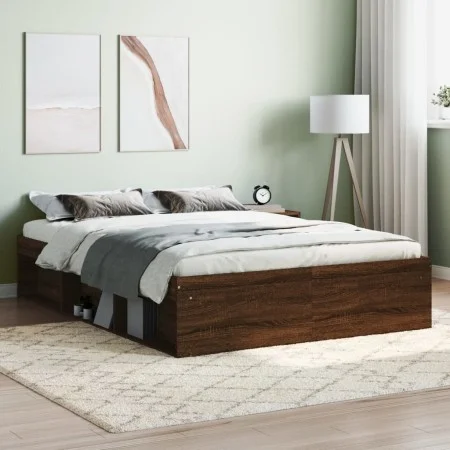 Brown oak double bed frame 135x190 cm by vidaXL, Beds and slatted bases - Ref: Foro24-3203914, Price: 148,48 €, Discount: %