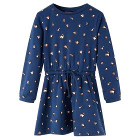 Vestido infantil de manga larga azul marino 116