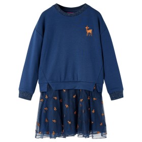 Vestido infantil de manga larga azul marino 140