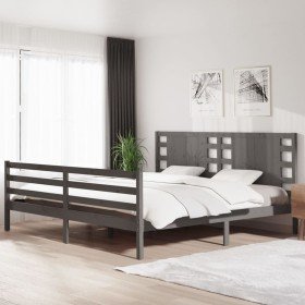 Estructura de cama de madera maciza de pino gris 200x200 cm Estructura de cama de madera maciza de pino gris 200x200 cm