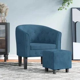 Dark blue velvet armchair with stool by vidaXL, Armchairs - Ref: Foro24-356481, Price: 207,81 €, Discount: %