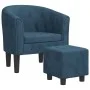 Sillón con taburete terciopelo azul oscuro de vidaXL, Sillones - Ref: Foro24-356481, Precio: 207,81 €, Descuento: %