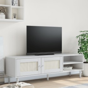 Mueble de TV SENJA aspecto ratán madera pino blanco 158x40x49cm