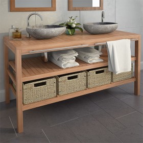Mueble lavabo tocador madera teca maciza 4 cestas 132x45x75 cm