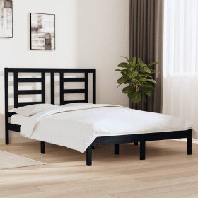 Estructura de cama de madera maciza de pino negra 140x190 cm Estructura de cama de madera maciza de pino negra 140x190 cm