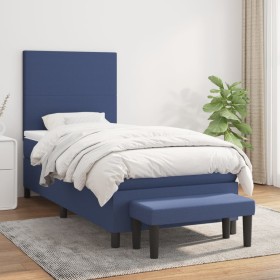 Cama box spring con colchón tela azul 90x190 cm