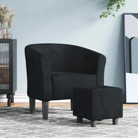 Schwarzer Samtsessel mit Hocker von vidaXL, Sessel - Ref: Foro24-356451, Preis: 161,72 €, Rabatt: %