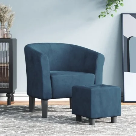 Dunkelblauer Samtsessel mit Hocker von vidaXL, Sessel - Ref: Foro24-356453, Preis: 167,78 €, Rabatt: %