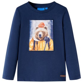 Camiseta infantil de manga larga azul marino melange 140