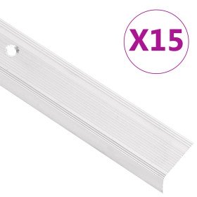 Perfiles de peldaños forma de L 15 uds aluminio plata 90 cm