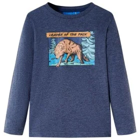 Kinder-Langarm-T-Shirt dunkelblau meliert 140 von vidaXL, Kinder-T-Shirts - Ref: Foro24-12943, Preis: 8,64 €, Rabatt: %