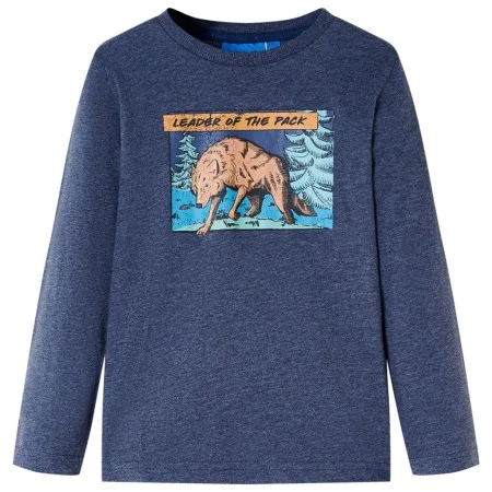 Kinder-Langarm-T-Shirt dunkelblau meliert 140 von vidaXL, Kinder-T-Shirts - Ref: Foro24-12943, Preis: 8,64 €, Rabatt: %