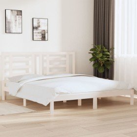 Estructura de cama madera maciza blanco Supe King 180x200 cm Estructura de cama madera maciza blanco Supe King 180x200 cm