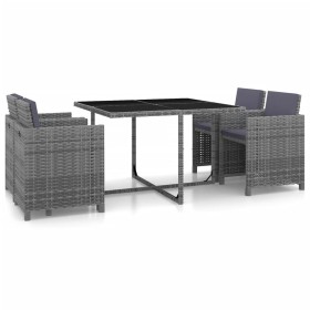 Set de comedor de jardín 5 pzas y cojines ratán sintético gris