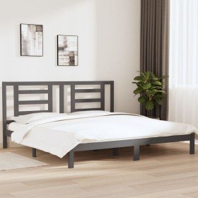 Estructura de cama de madera maciza de pino gris 200x200 cm Estructura de cama de madera maciza de pino gris 200x200 cm