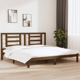 Estructura de cama madera maciza de pino marrón miel 200x200 cm Estructura de cama madera maciza de pino marrón miel 200x200 cm