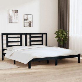 Estructura de cama de madera maciza de pino negro 200x200 cm Estructura de cama de madera maciza de pino negro 200x200 cm