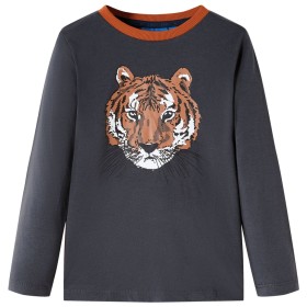 Camiseta para niños manga larga estampado de tigre gris