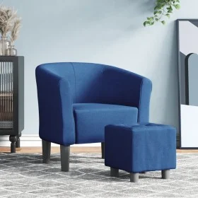 Sillón con taburete tela azul de vidaXL, Sillones - Ref: Foro24-356438, Precio: 187,17 €, Descuento: %