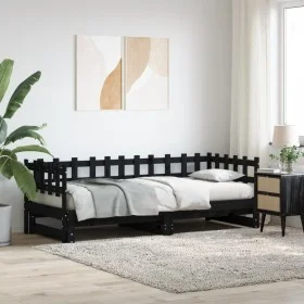 Removable sofa bed solid black pine wood 2x(90x190) cm by vidaXL, Beds and slatted bases - Ref: Foro24-840393, Price: 192,26 ...