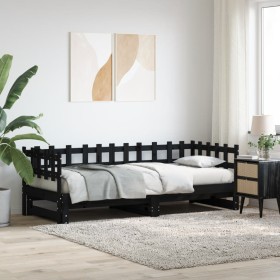 Sofá cama extraíble madera maciza de pino negro 2x(90x190) cm