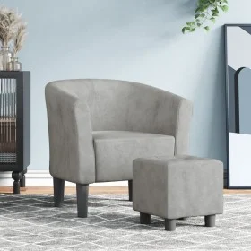 Sillón con taburete terciopelo gris claro by vidaXL, Armchairs - Ref: Foro24-356449, Price: 149,76 €, Discount: %