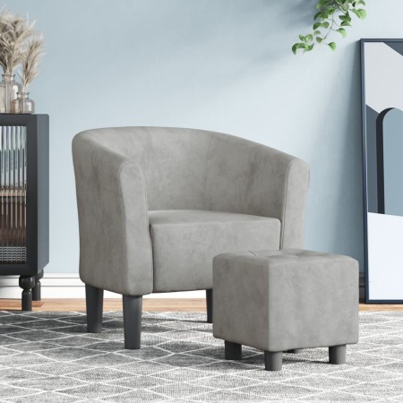 Sillón con taburete terciopelo gris claro by vidaXL, Armchairs - Ref: Foro24-356449, Price: 145,62 €, Discount: %