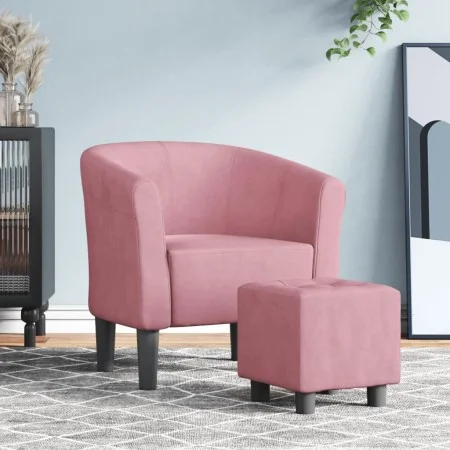 Sillón con taburete terciopelo rosa de vidaXL, Sillones - Ref: Foro24-356454, Precio: 190,24 €, Descuento: %