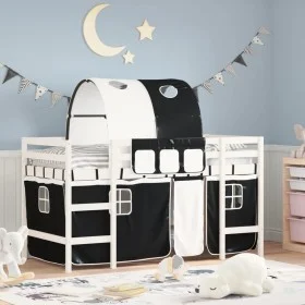 Cama alta niños con túnel madera pino blanco negro 90x200 cm de , Camas y somieres - Ref: Foro24-3206994, Precio: 231,35 €, D...