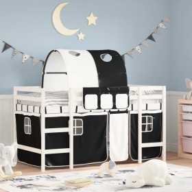 Kinderhochbett mit schwarz-weißem Kiefernholztunnel 90x200 cm von , Betten und Lattenroste - Ref: Foro24-3206994, Preis: 219,...