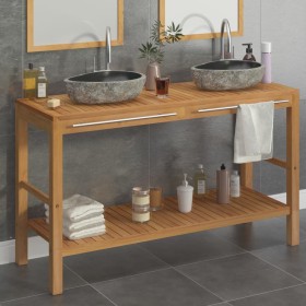 Mueble tocador madera teca maciza con lavabos de piedra de río