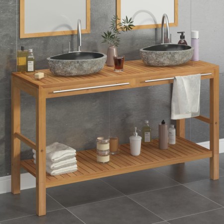 Solid teak wood vanity unit with river stone sinks by vidaXL, bathroom vanities - Ref: Foro24-246497, Price: 403,80 €, Discou...
