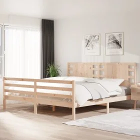 Estructura de cama de madera maciza de pino 200x200 cm de , Camas y somieres - Ref: Foro24-3104303, Precio: 156,38 €, Descuen...