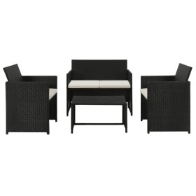 Set muebles de jardín 4 piezas y cojines ratán sintético negro