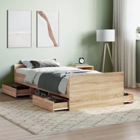 Bed frame with Sonoma oak headboard and footboard 90x190 cm by , Beds and slatted bases - Ref: Foro24-3203812, Price: 191,75 ...