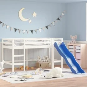Cama alta de niños con tobogán madera maciza blanca 90x200 cm de , Camas y somieres - Ref: Foro24-835908, Precio: 304,19 €, D...