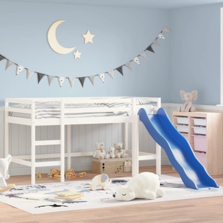 Kinderhochbett mit weißer Massivholzrutsche 90x200 cm von , Betten und Lattenroste - Ref: Foro24-835908, Preis: 307,87 €, Rab...