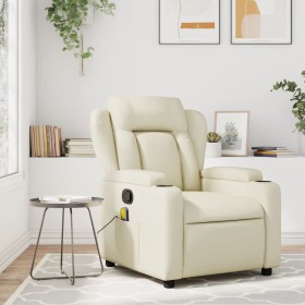 Sillón reclinable de masaje cuero sintético crema de , Sillones - Ref: Foro24-372435, Precio: 276,90 €, Descuento: %
