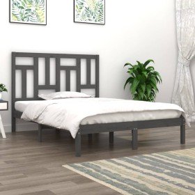 Estructura de cama de madera maciza de pino gris 200x200 cm Estructura de cama de madera maciza de pino gris 200x200 cm