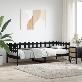 Schlafsofa aus massivem schwarzem Kiefernholz, 80 x 200 cm von , Betten und Lattenroste - Ref: Foro24-840378, Preis: 97,57 €,...