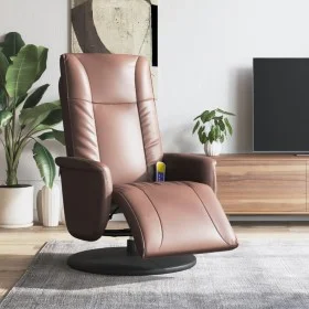 Sillón reclinable masaje con reposapiés cuero sintético marrón de , Sillones - Ref: Foro24-356514, Precio: 232,77 €, Descuent...