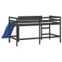 Children's high bed with slide black solid wood 90x190 cm by , Beds and slatted bases - Ref: Foro24-835912, Price: 189,17 €, ...