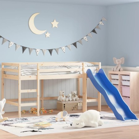 High bed for children with slide solid pine wood 80x200 cm by , Beds and slatted bases - Ref: Foro24-835904, Price: 246,21 €,...